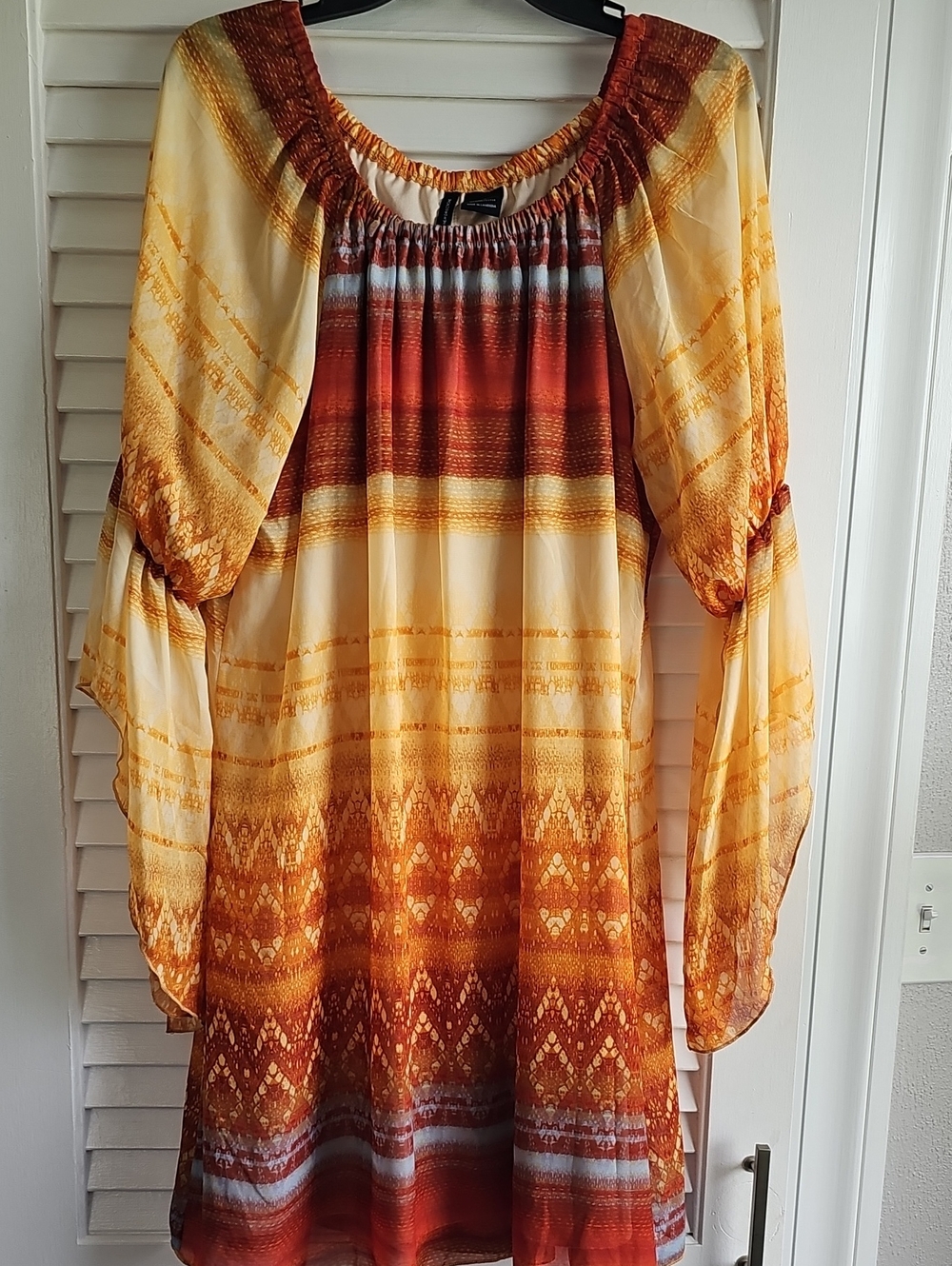 new directions Burnt Orange and Cream Ombre Long-Sleeve Peasant Dress